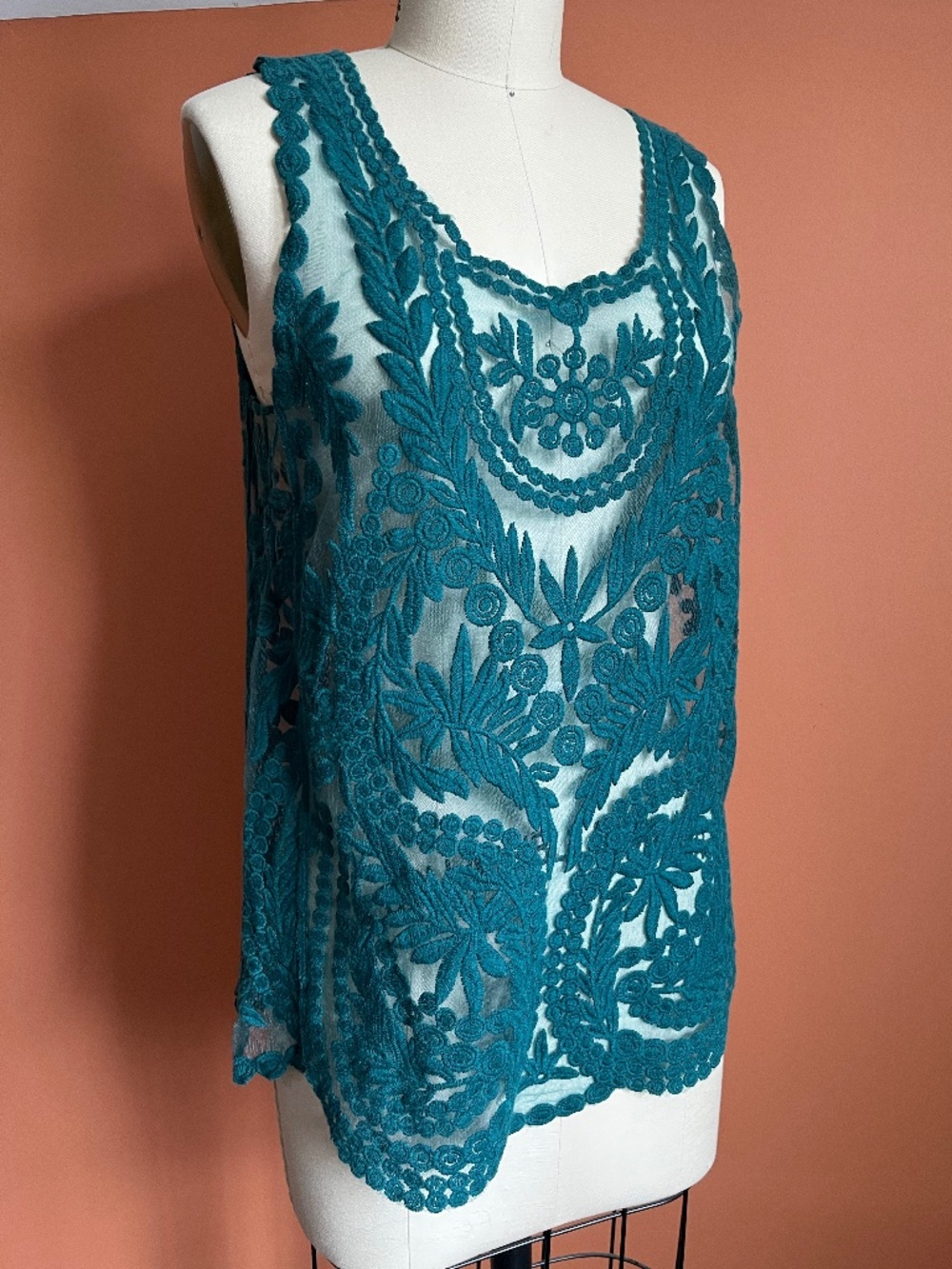 Pins and Needles Boho Lace Tank- Turquoise